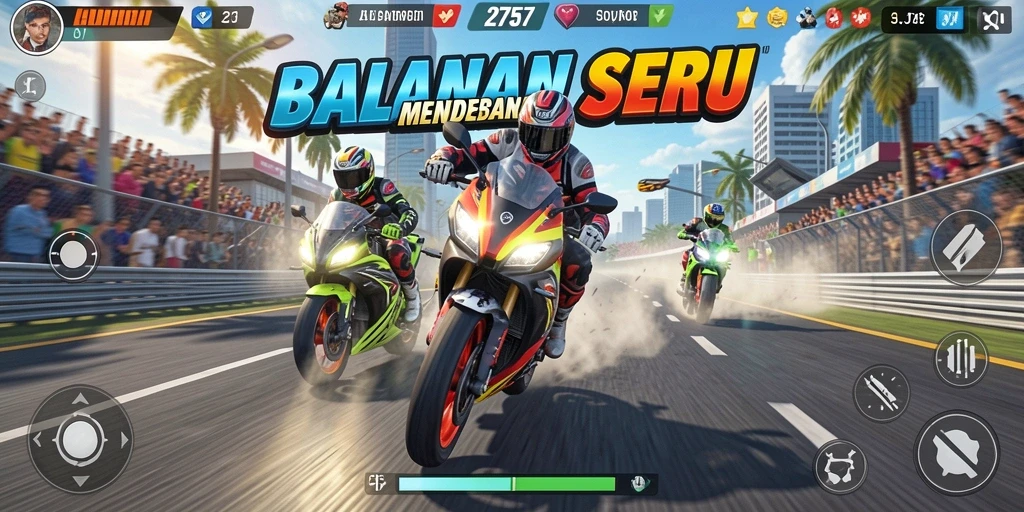 Gameplay seru dalam balapan motor penuh adrenalin.