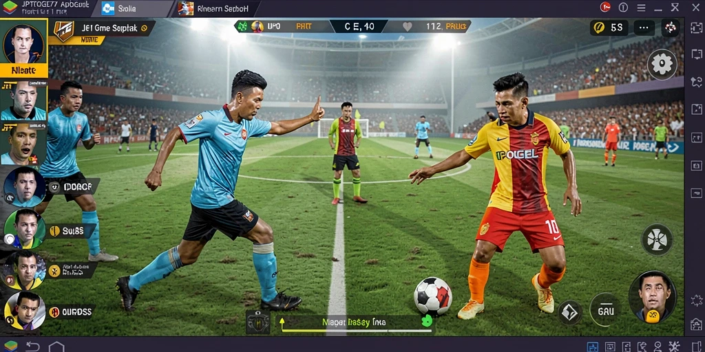 Tangkapan layar dari gameplay JPTOGEL77 menunjukkan aksi sepak bola yang seru.