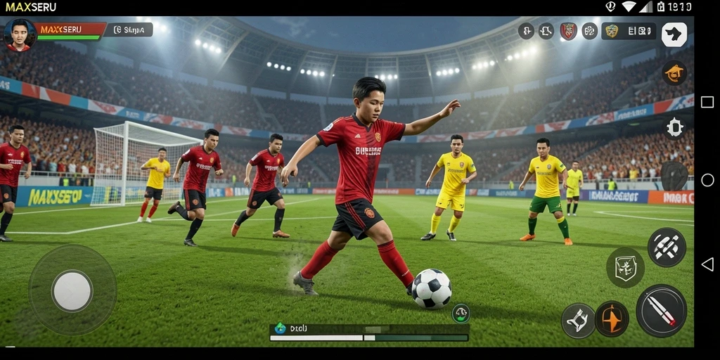 Tampilan menarik dari gameplay sepak bola di MAXSERU.