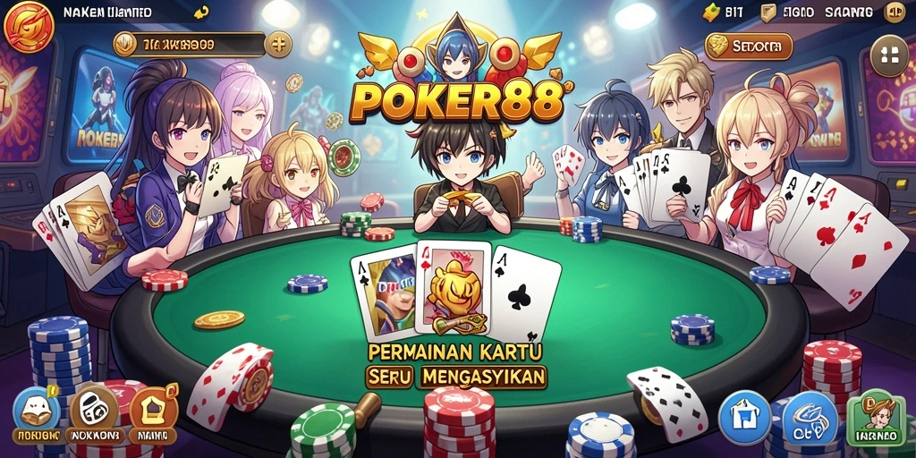 Screenshot gameplay POKER88 dengan karakter anime yang menarik.