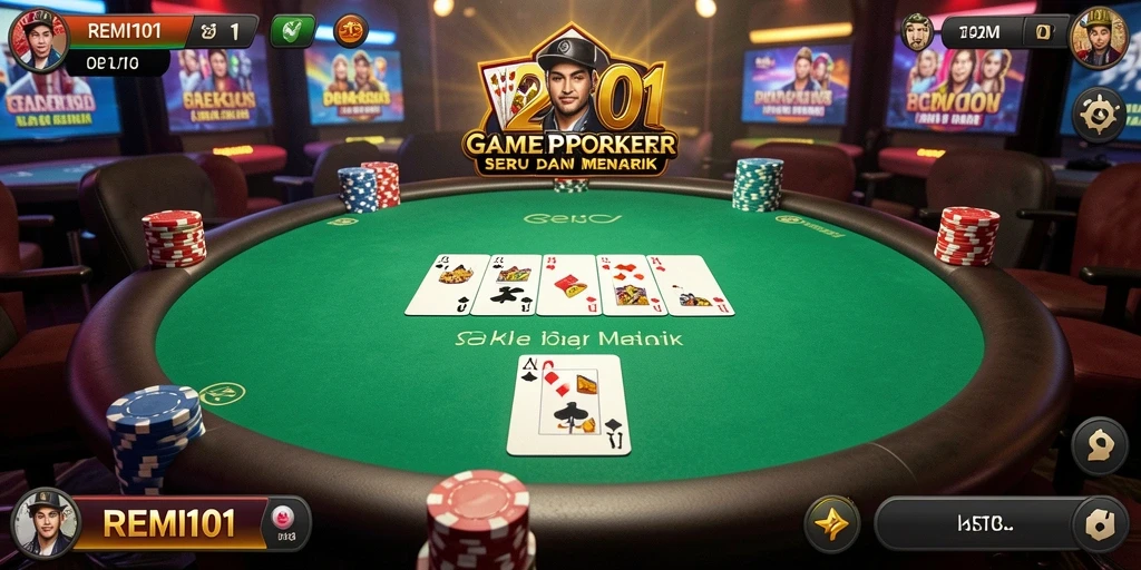 Tampilan gameplay Poker yang menegangkan di REMI101.