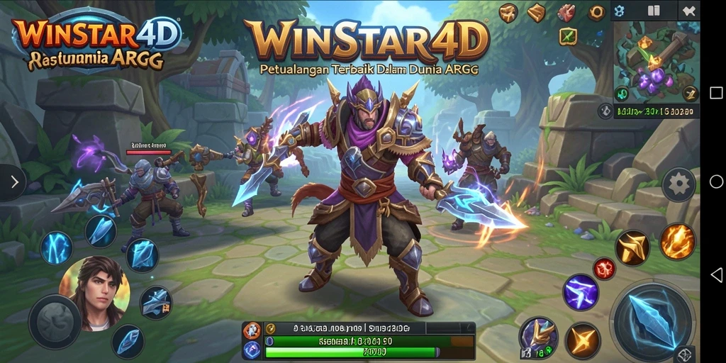 Screenshot permainan <strong>WINSTAR4D</strong> menunjukkan aksi pertempuran epik dalam dunia ARPG.